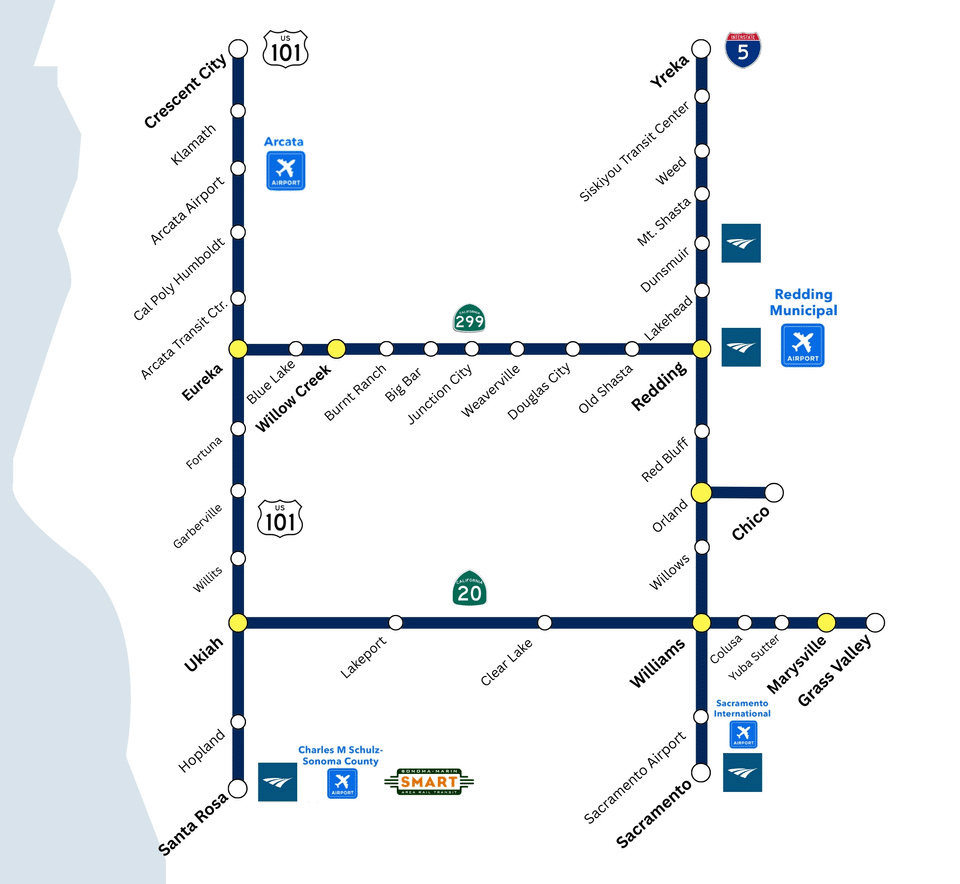 Infographic map showing north state express routes